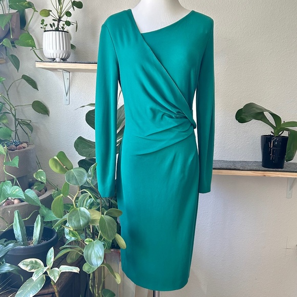 Escada Green Viscose Long Sleeve Midi Dress size EUR 38, US M - Picture 1 of 16